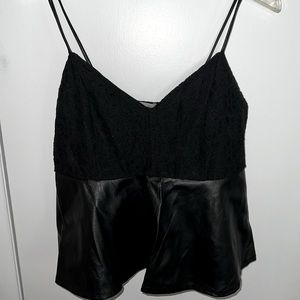 Spaghetti Strap Fake Leather Peplum Top